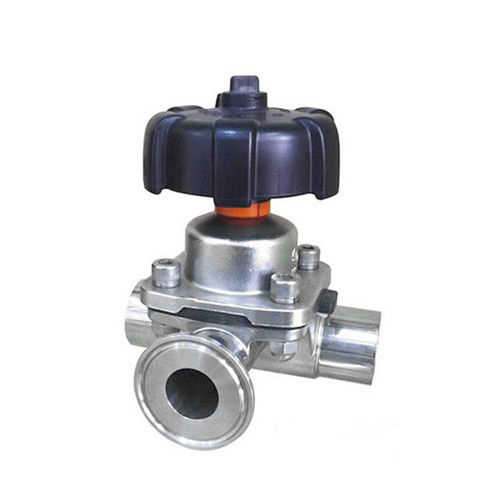 Manual / Pneumatic Sanitary Diaphragm Valve , T Type Three Way Diaphragm Valve