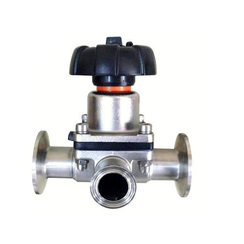 Manual / Pneumatic Sanitary Diaphragm Valve , T Type Three Way Diaphragm Valve