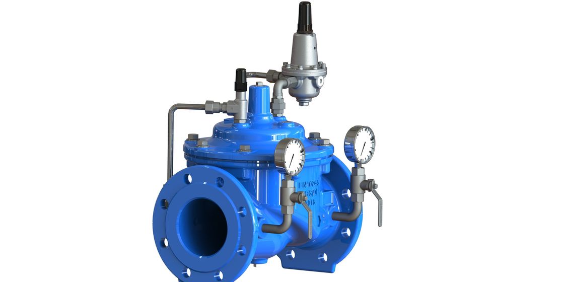 Blue Color Water Pressure Control Valve With 2 Way Stainless Steel Pilot