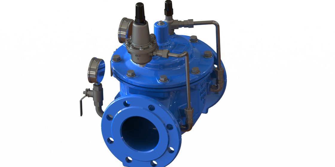 Blue Color Water Pressure Control Valve With 2 Way Stainless Steel Pilot