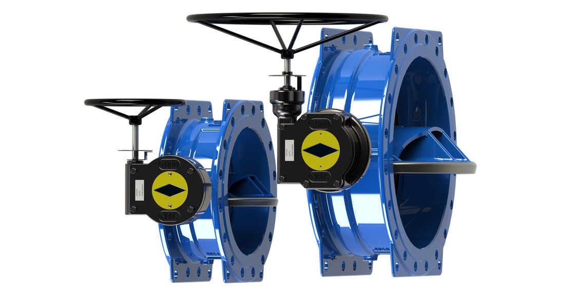 Blue RAL 5010 Water Control Valve , Double Eccentric Butterfly Valve